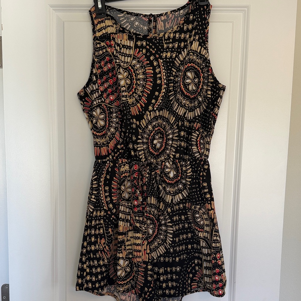Black and Tan Patterned Sleeveless Romper